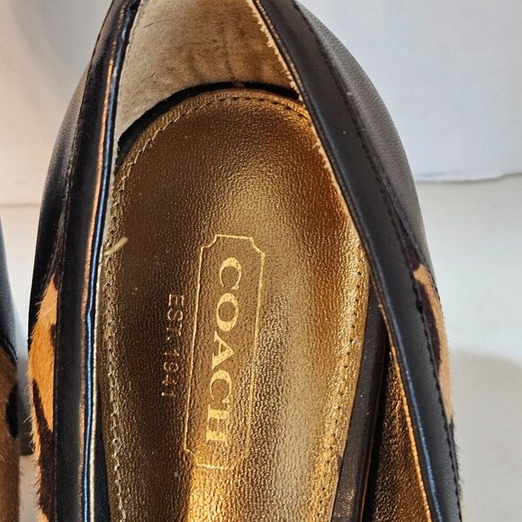 SOLD DO NOT BUY Calf Hair Black Leather Heels Sz 9.5 B Gold Detail Mob Wife - Picture 7 of 12